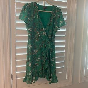Green floral wrap dress